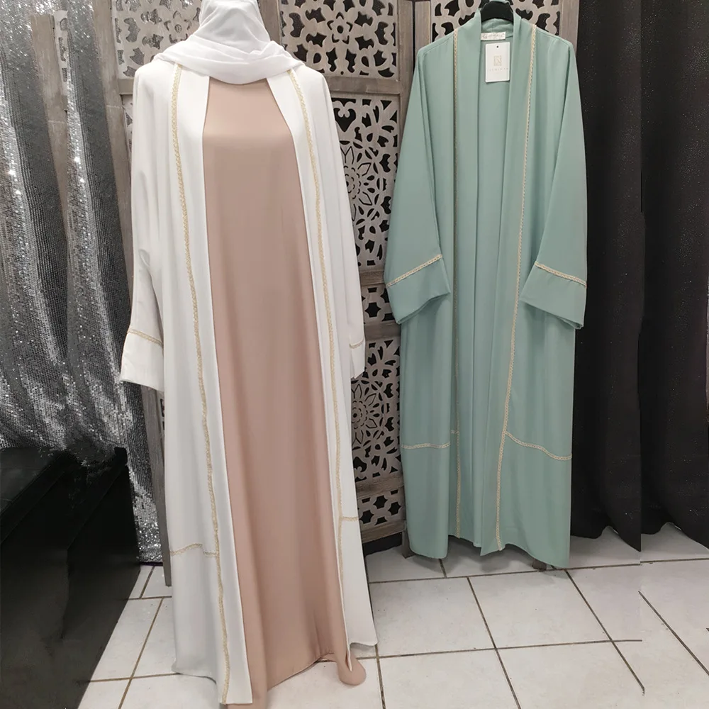 

2021 wholesale fashion robe lace embroidered open muslim dress dubai new designs kimono abaya for women, Photo shown