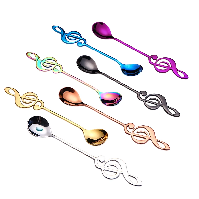 

Hot sale 304 stainless steel creative music handle tea coffee spoon milk dessert spoon, As pictures