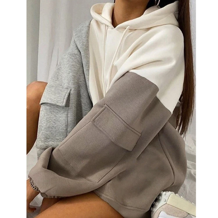 

High Quality Customized Hip Hop Winter Loose Hoodies Warm Patchwork Oversized Sweatshirts Girl's Trendy Streetwear Clothing 2022