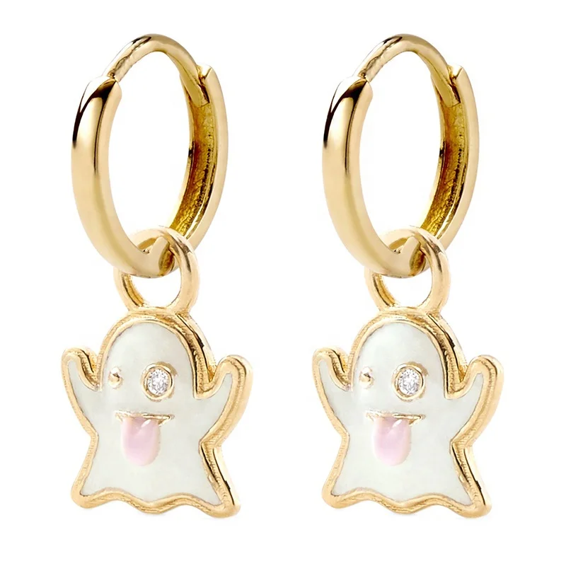 Milskye Lovely Christmas gift 925 silver plated 14K gold CZ enamel ghost earrings