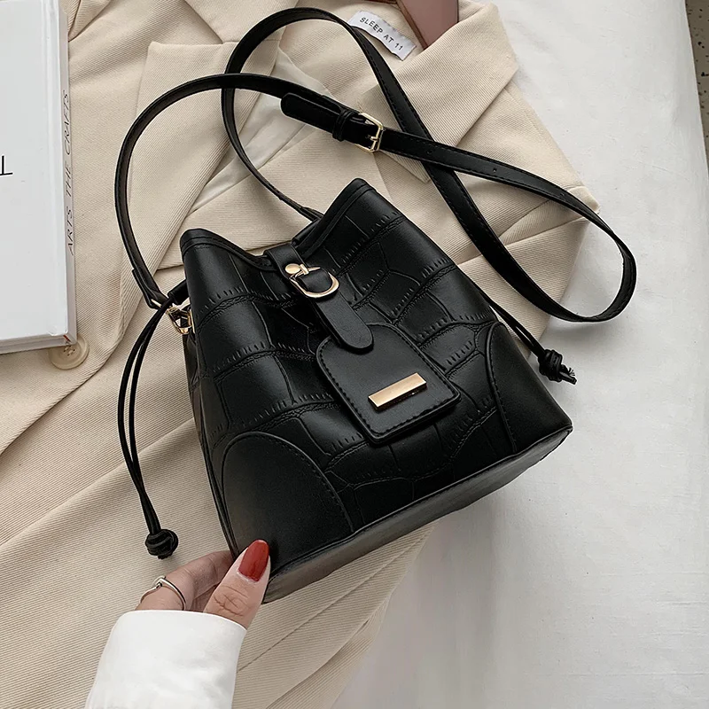 

Wholesale 2021 Mini Designer Stone Pattern Pu Leather Lady Handbags Shoulder Purses Luxury Bucket Shape Woman Bags