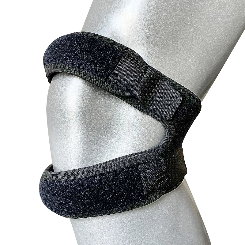 

Custom Logo Adjustable Open Silicone Patella Band Knee compression Support Brace Breathable Patella Knee Strap, Black