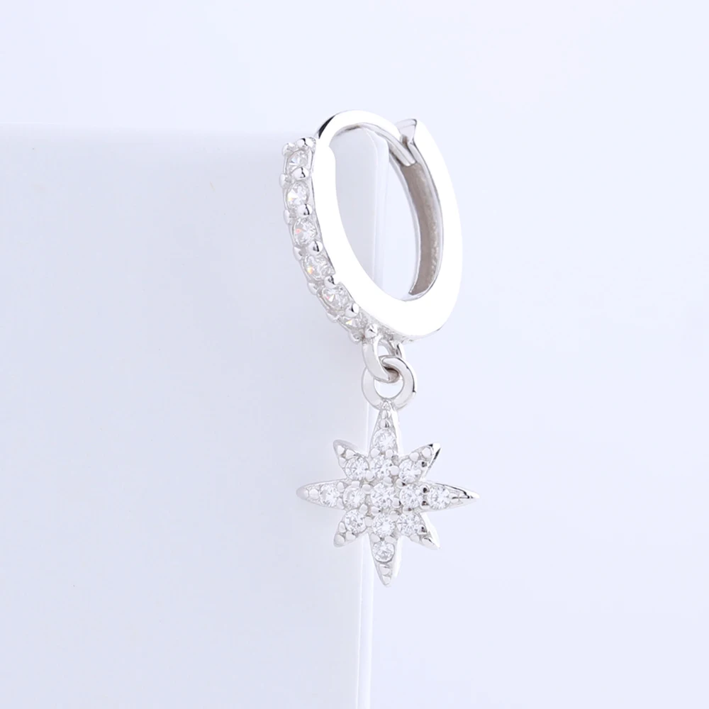 

Delicate Fashion Jewelry CZ Star Dangle Small Hoop Earrings For Women Girl