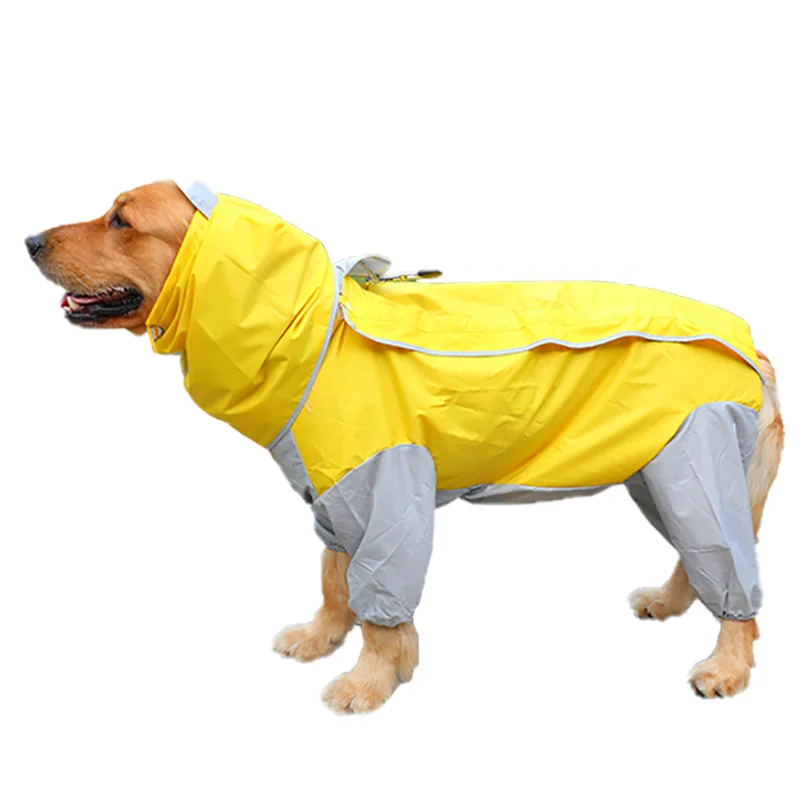 

Wholesale Outdoor Waterproof Pet Reflective Big Dog Raincoat Detachable Hat Dog Clothes, Customized color