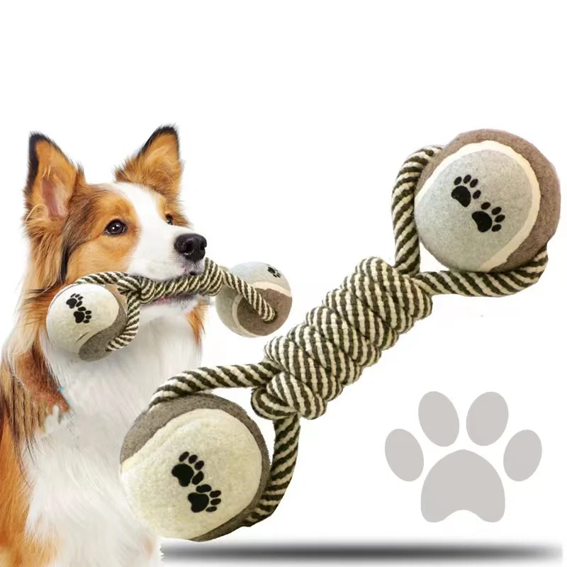 

New Dog Cotton Rope Tennis Dumbbell Mouth Bite Ball Pet Toy