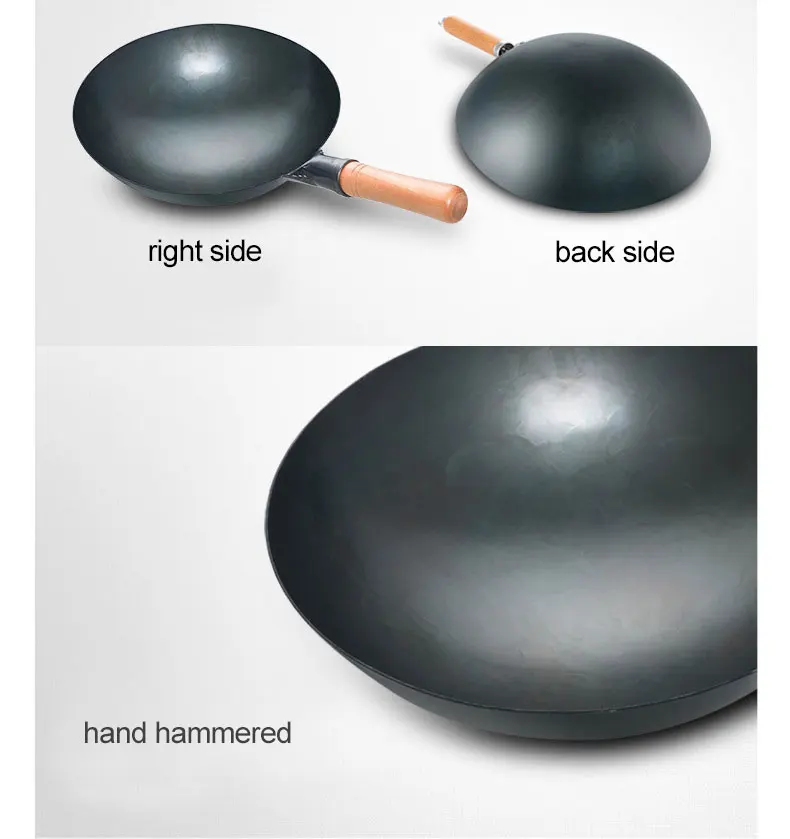
Chinese Hand Hammered Wok Wooden Handle No Coating Round Bottom Wok Pan 