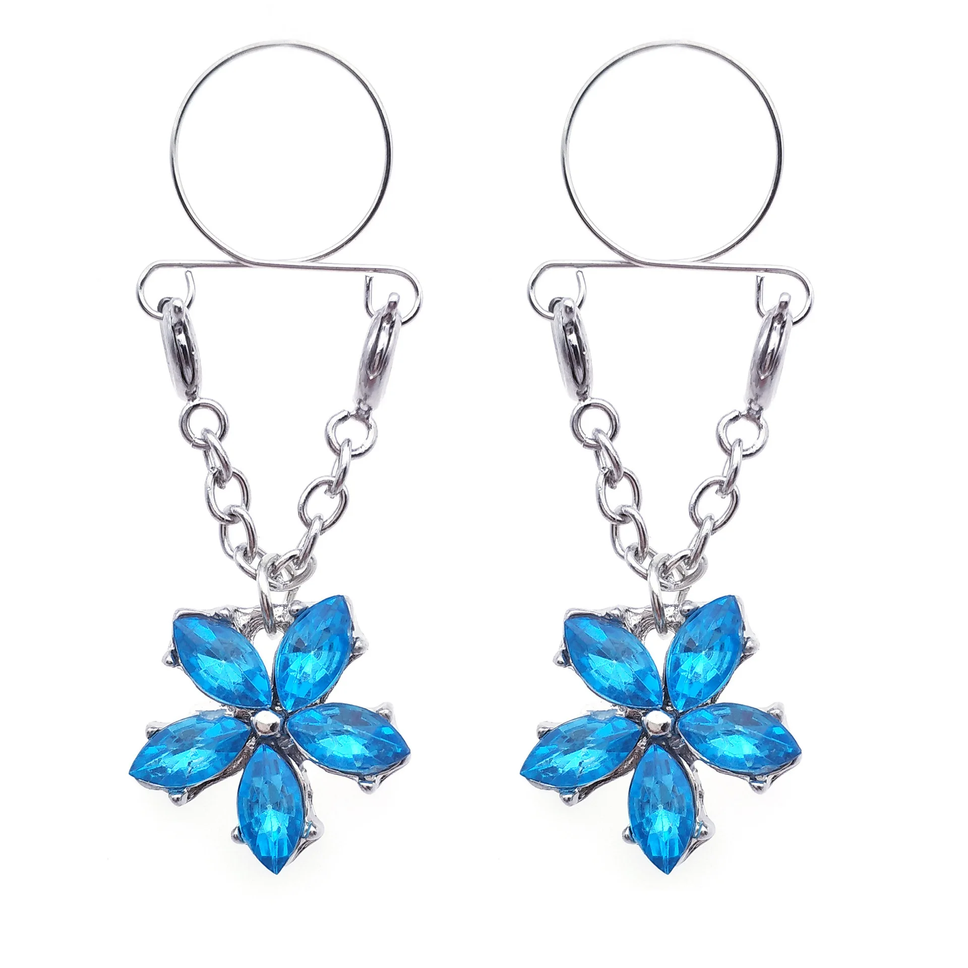 

Blue Flower Shape Woman Bohemia Chain Dangle Adjustable Nipple Ring