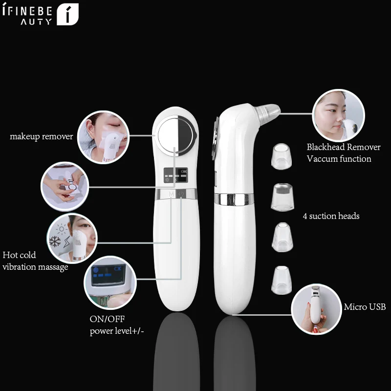 

Effective cleaning Tool Pore Blackhead Vacuum Comedone Extractor Pimple Rechargeable Remover for Large pores Grease Acne, White