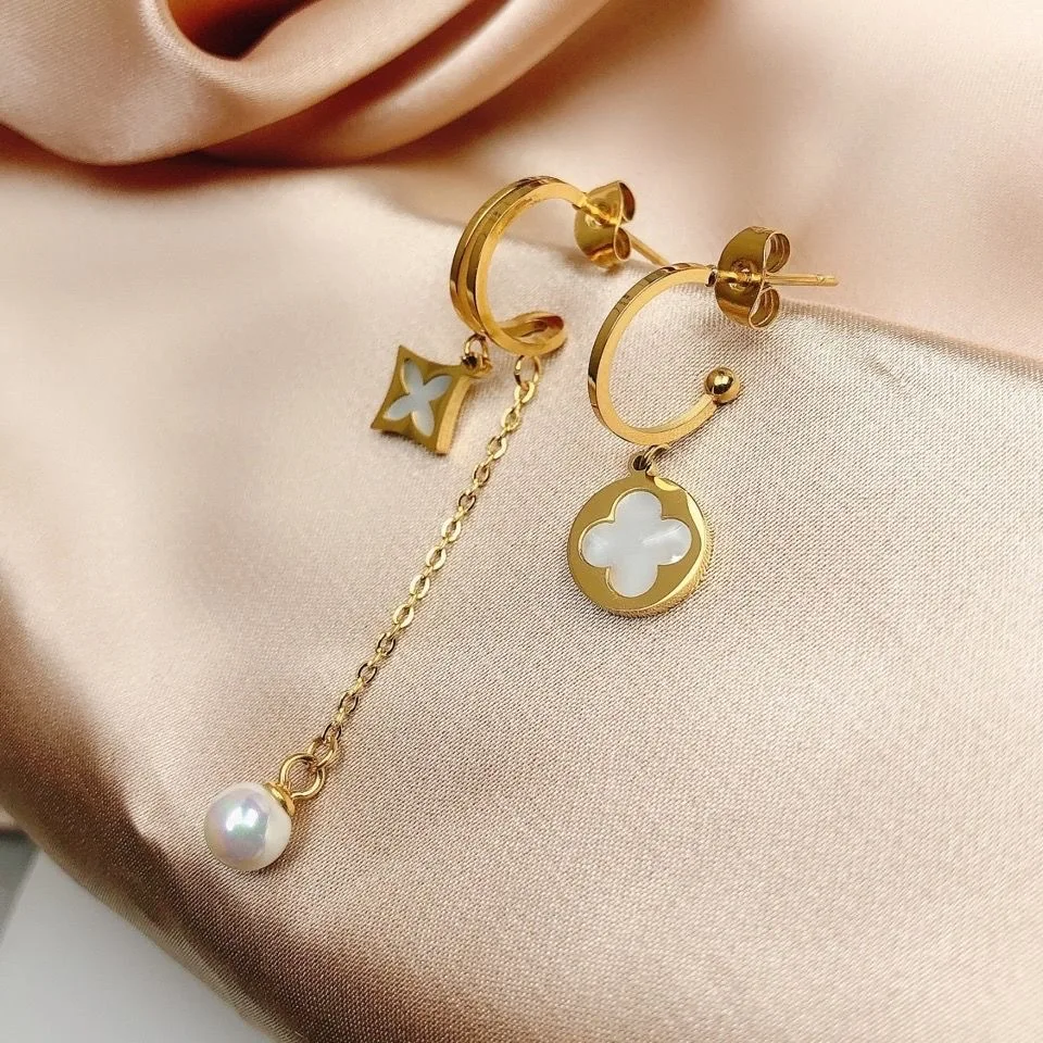 

Famous branded inspired designer earrings zircon four leaf clover earrings for women gold plated jewelry