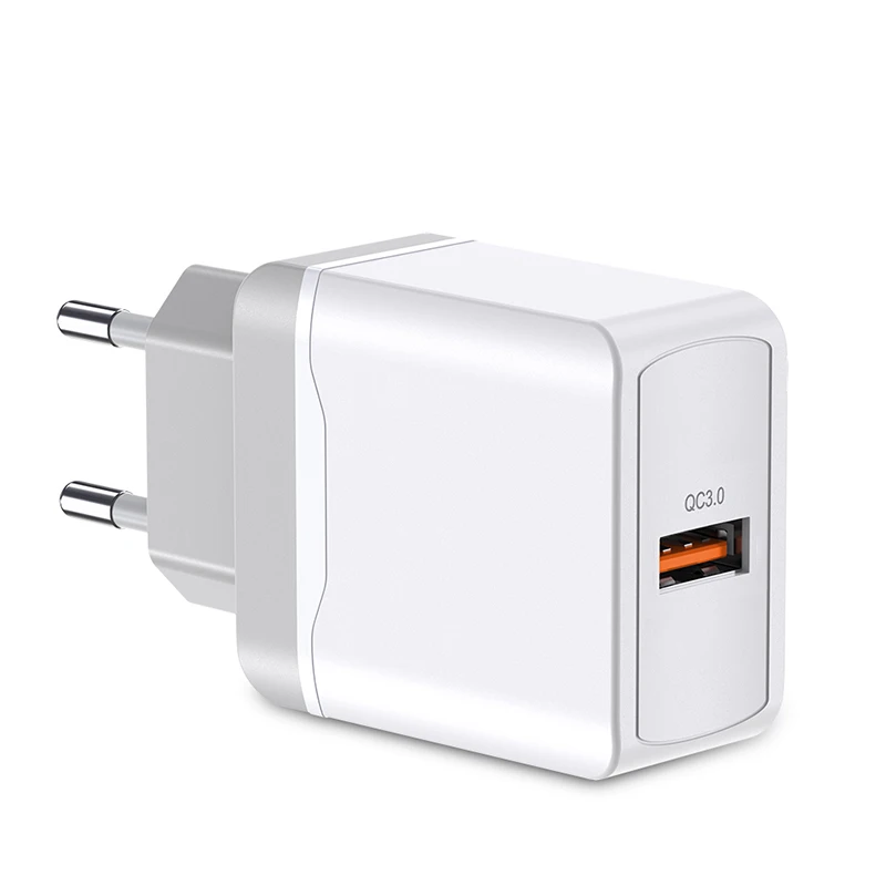 

Factory direct sale 18W QC3.0 High Quality ABS Fireproof Material Fast Charging Phone USB Charger, White/black