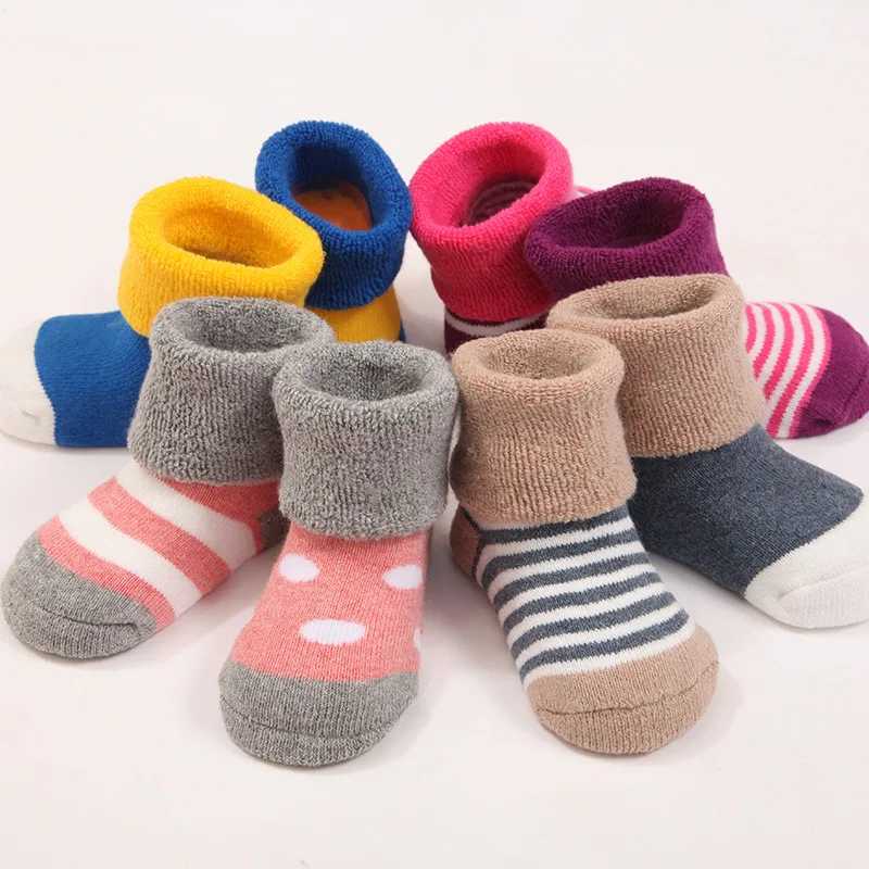
4 Pairs/set Infant Toddler Striped Warm Cotton Winter Crew Baby Socks 