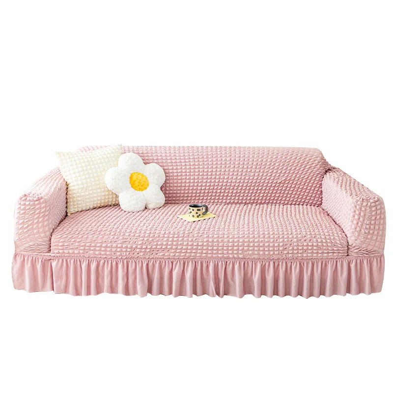 

3D Bubble Lattice Elegant Loveseat Spandex Seersucker Slipcover Protector with Skirt