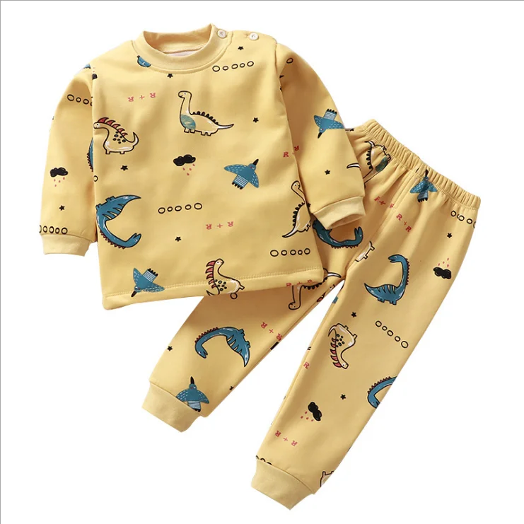 

cartoon pattern print winter girl kids clothing sets pajamas kids silk pajamas fleece thick kids satin pajamas