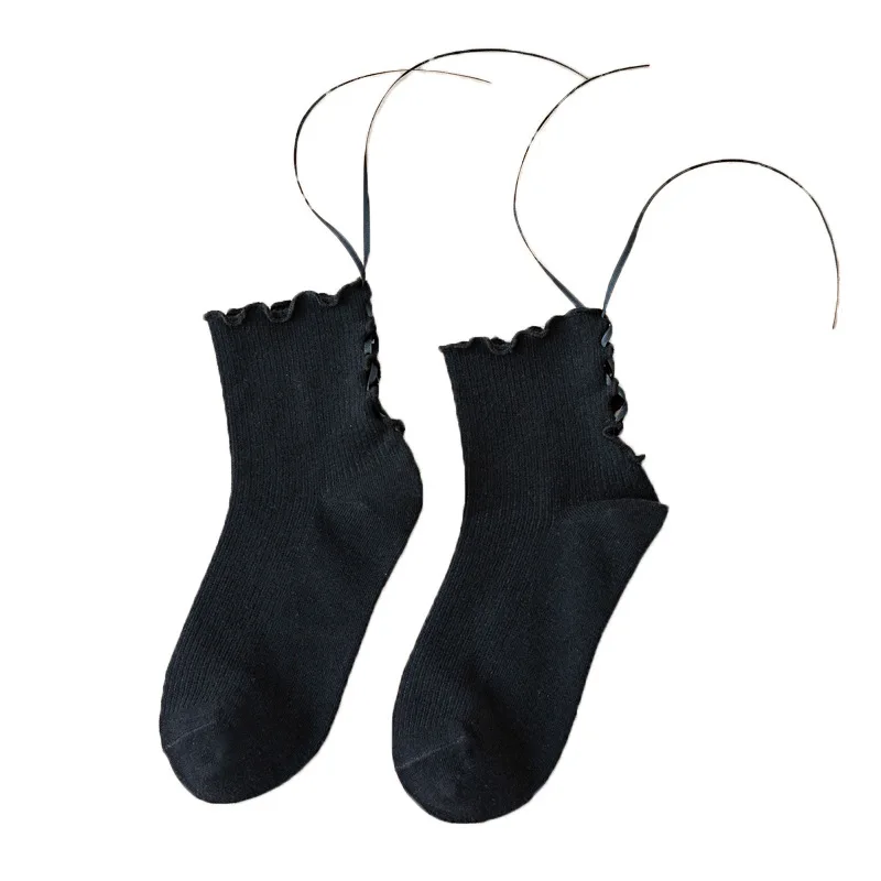 

New lace-up sock cotton custom accessory black and white women socks, As pic