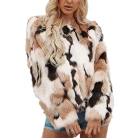 

2019 Winter Warm Mixed Color Faux Fur Long Sleeve Women Popular Coat