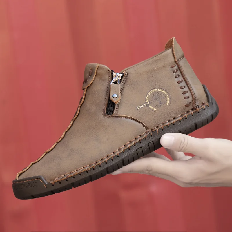 

Tooling New Trend Handmade Men's Shoes High Top 2021 Men's Leather Shoes Large Size Shoes Flat Casual Boots Adult Unisex Male