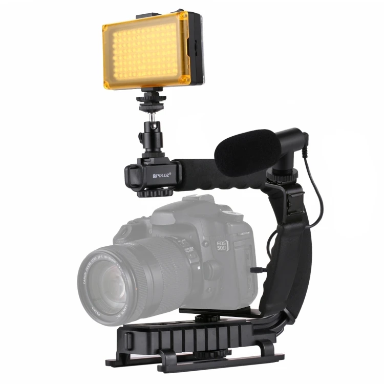 

Wholesale PULUZ Customs U/C Shape Portable Handheld DV Bracket Stabilizer + LED + Microphone Kit