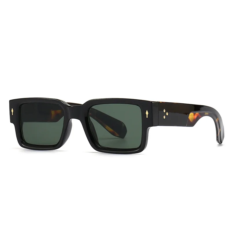 

6035 Vintage Tortoiseshell Rivet Thick Frame Rectangle Sunglasses Women Men 2023 Design Retro Blue Lens Square Sun Glasses
