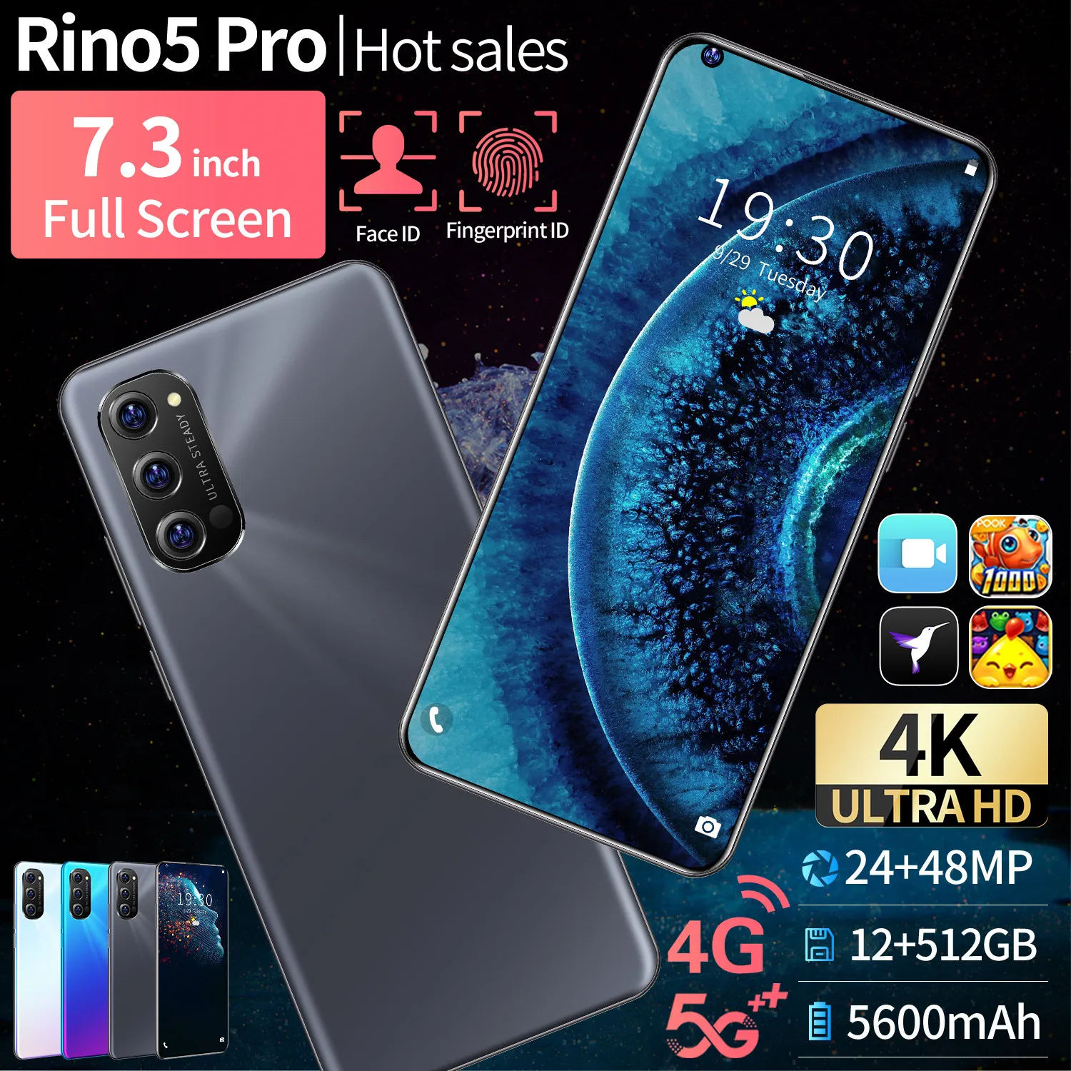 

UK US AU Rino5 pro Face recognition Fingerprint GPS Gravity oem android cell phone