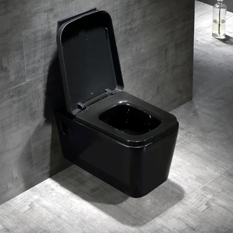 Black Color Ceramic Sanitary Wc Wall Hung Mounted Rimless Toilets Bowl Price For European Hotel