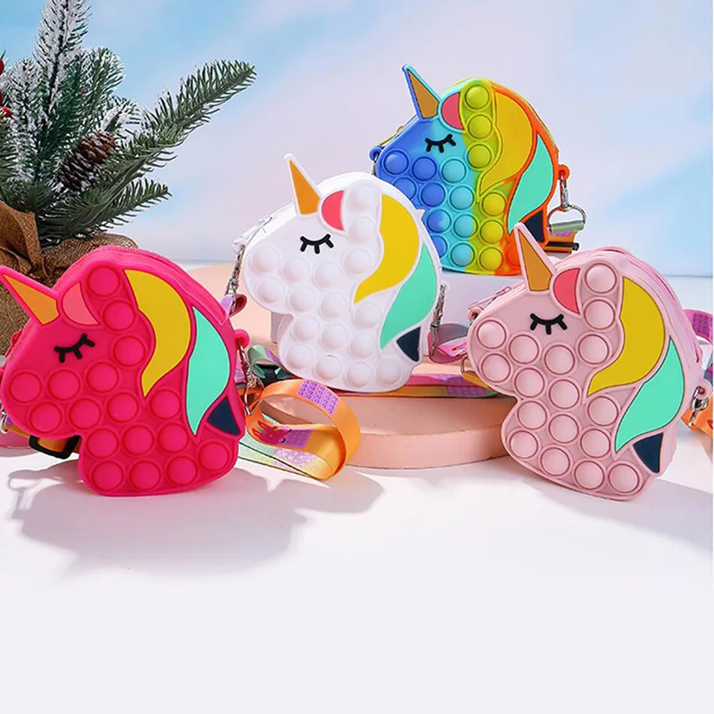 

2021 Hot Sale fashion little girl popit kid Cute Chain Silicone pop it unicorn kid coin Purse and Handbags, Picture