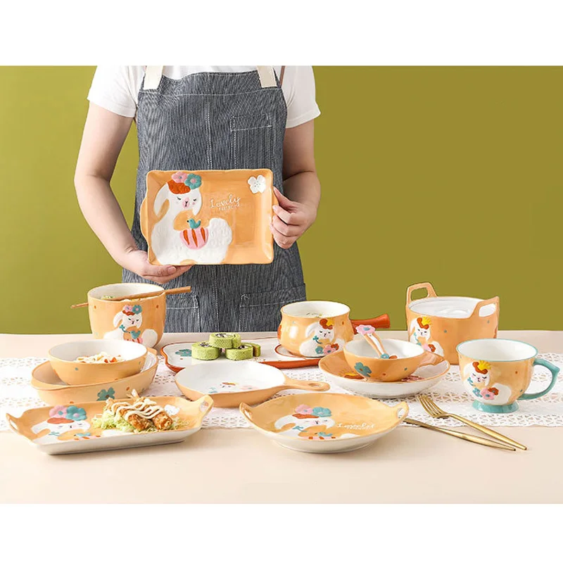 

Cute Alpaca ceramic plates bowl Porcelain dinner sets for kids, Orange