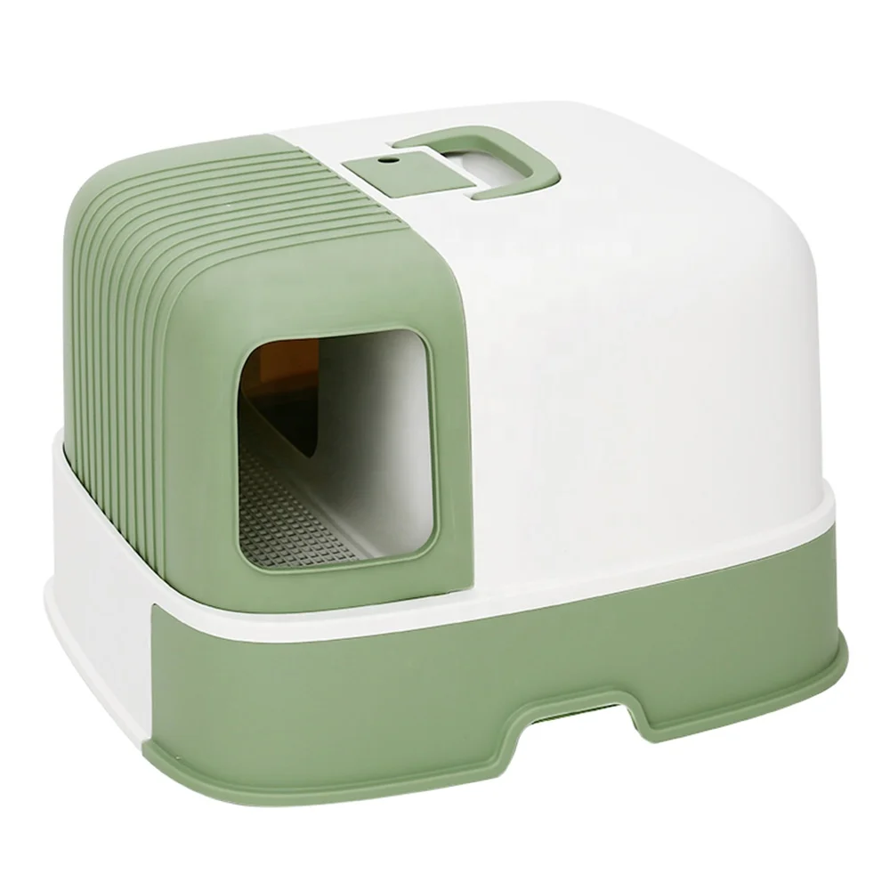 

Factory Direct Sale Plastic Cat Toilet Box Automatic Self Cleaning Closed Cat Litter Box with Lid and Drawer, Yellow, green, blue, black, grey