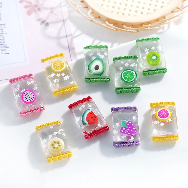 

Transparent Mini Fruits single candy package Transparent Fruit Candy Resin Decoration Flatback Cabochon Resin DIY charms pendant, Picture