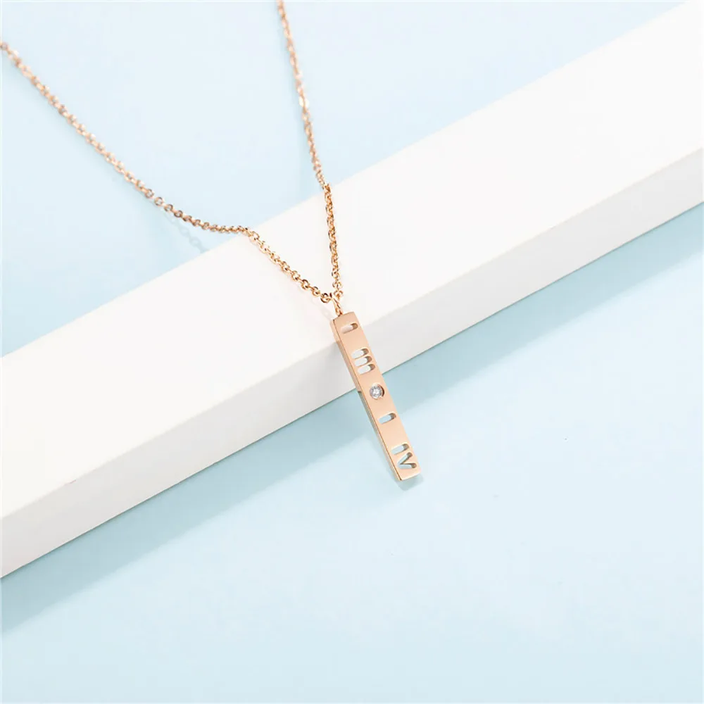 

Personalized custom roman numerals rose gold stainless steel bar pendant mama mothers day gifts mom necklace