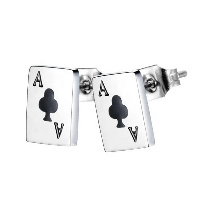 

Yiwu Aceon Stainless Steel Minimal Rectangle Tag Etch Engraved Poker Symbol Letter Poker Lover Punk Earring Stud, Custom color