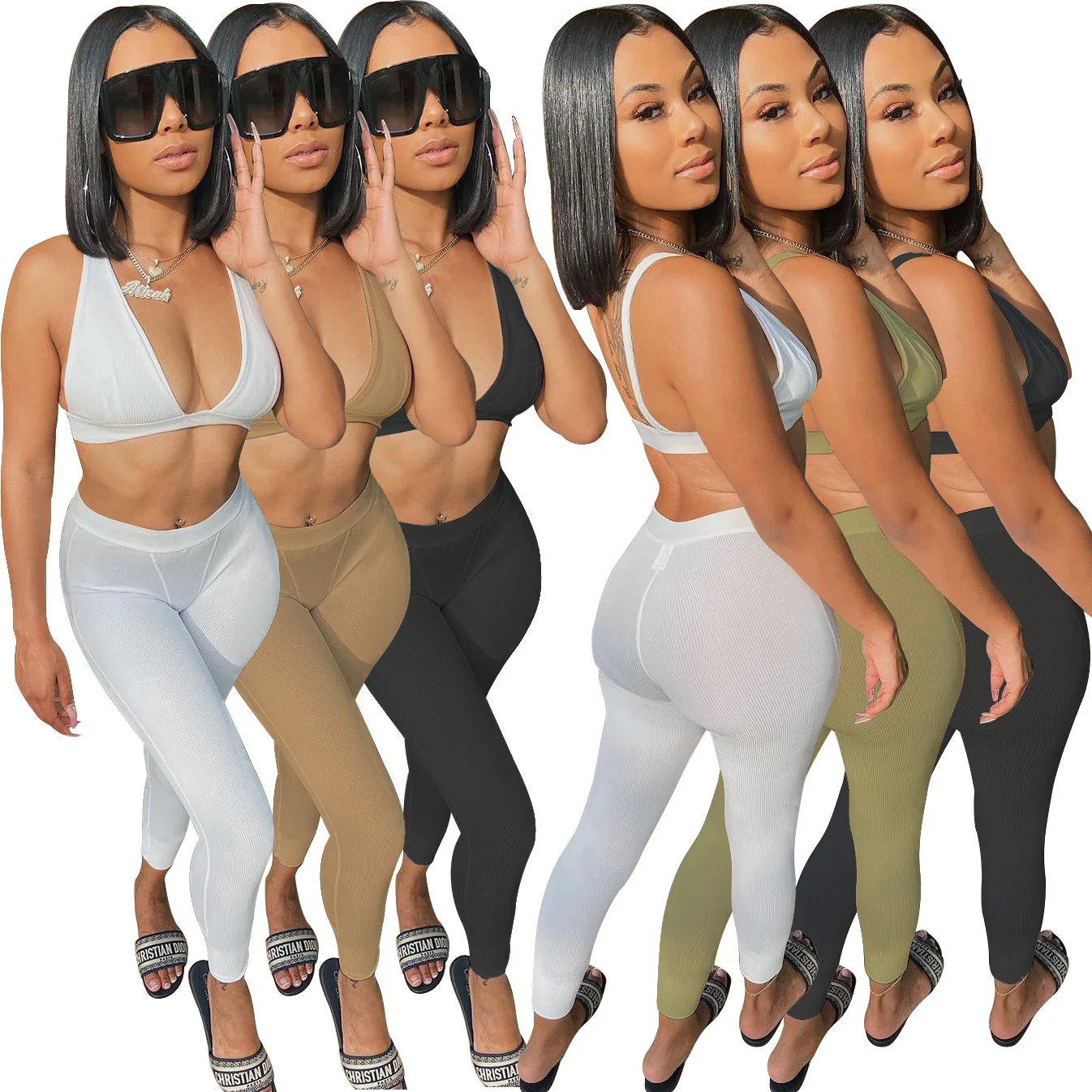 

Summer solid color vest sleeveless casual fashion yoga sexy outfit women sets