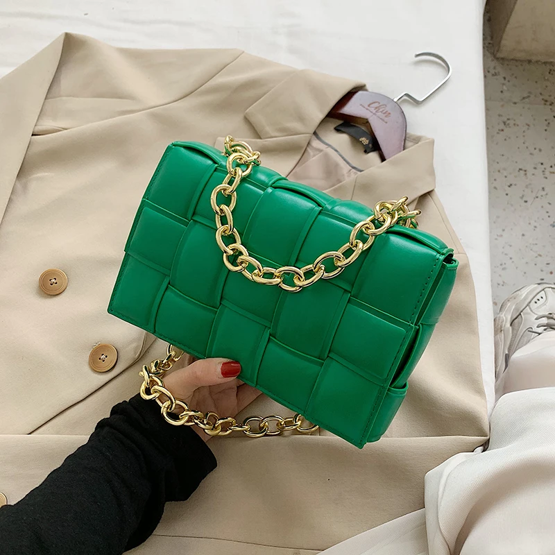 

Women Crossbody Bag Weave Flap Bags For Women 2020 Quality Leather Thick Chain Shoulder Messenger Bags Female Handbag And Purse