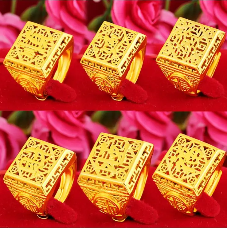

man rich rings 24k gold ring sporty boy wedding rings for party Gift solid gold opening free shipping
