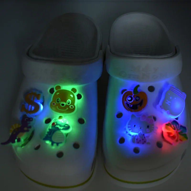 

Stock LED Light up Design PVC Rubber Light up Flashing Shoe Charms Accessories Buckles For Clog Shoes, As picture