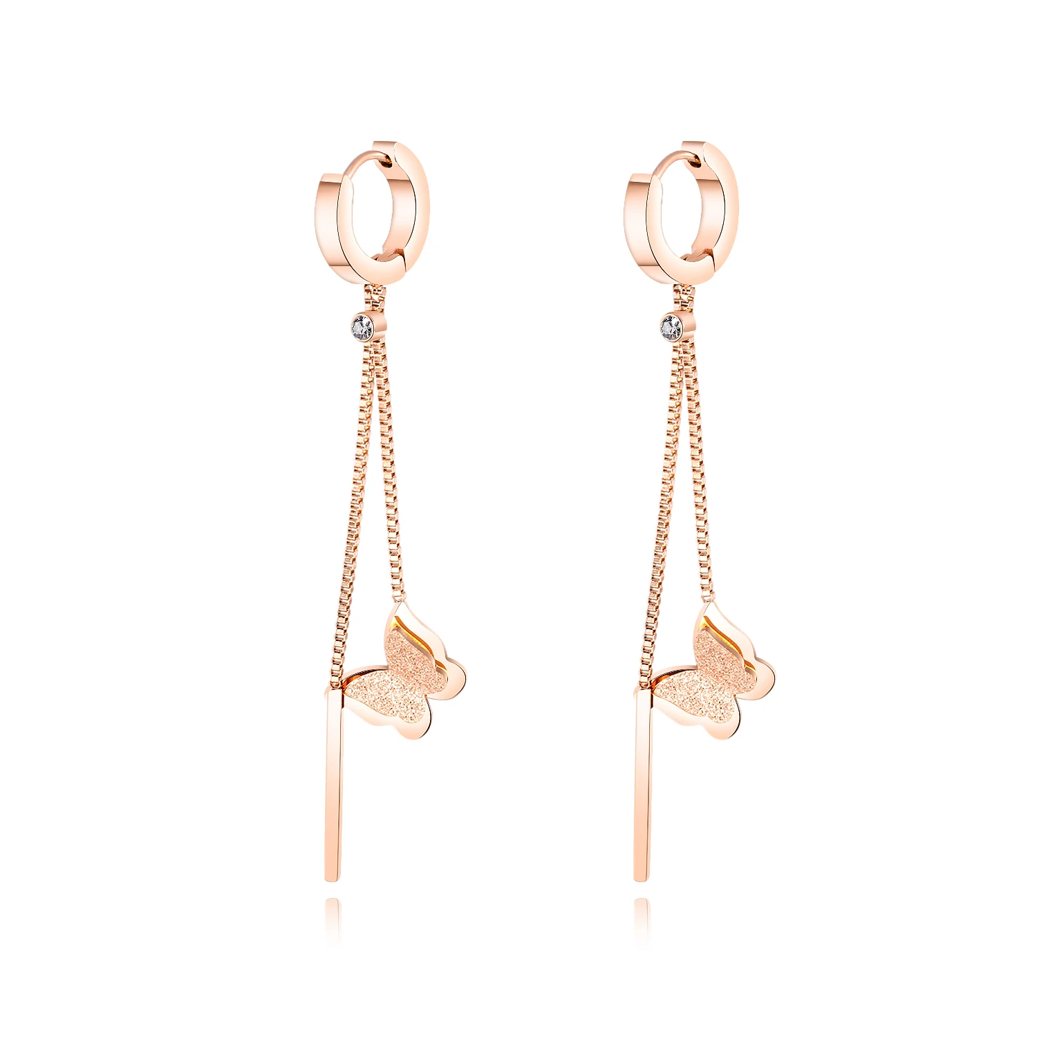 

Korean temperament zircon crystal butterfly women charm ring ear jewelry rhinestone trendy drop long earrings for women