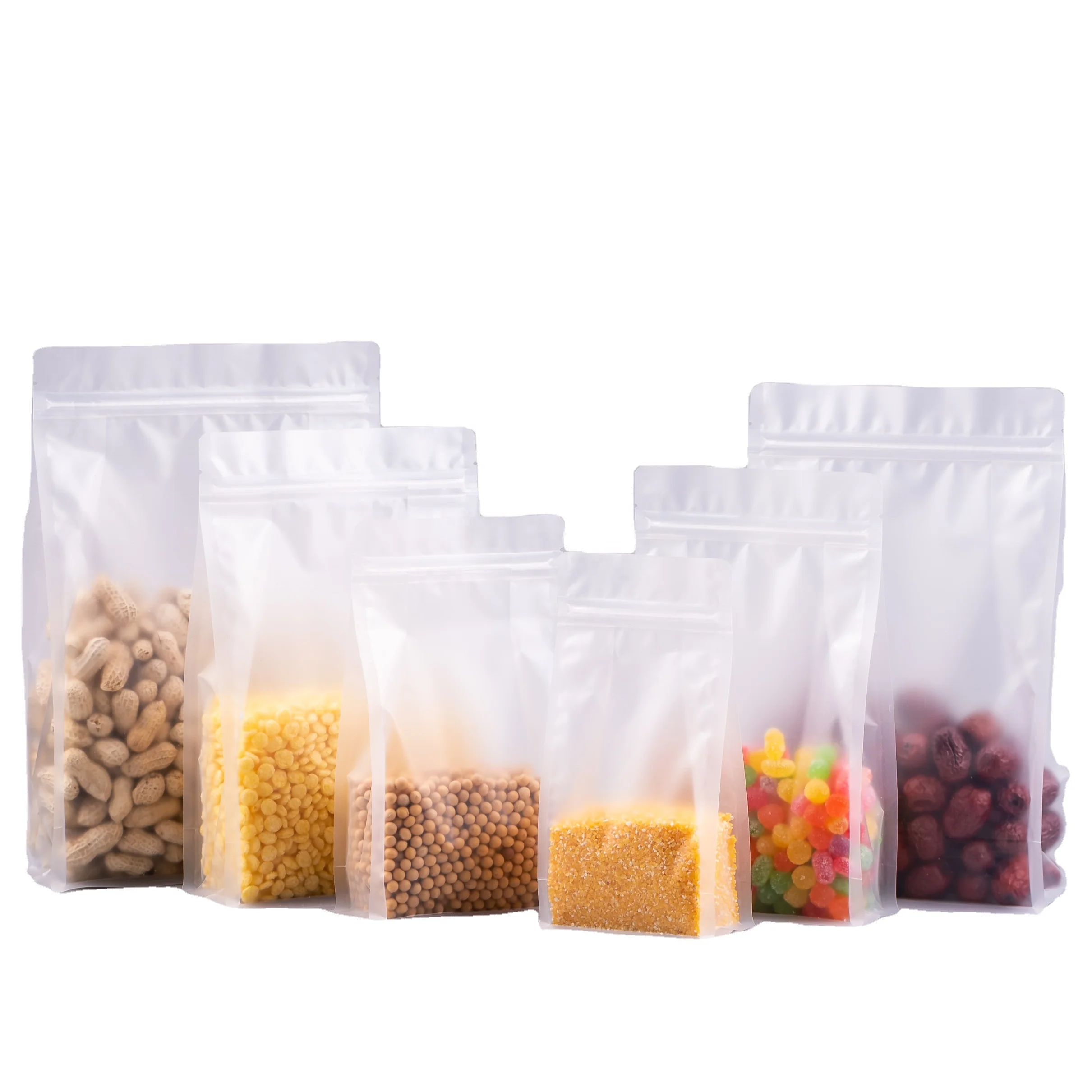 

Food Grade Clear Transparent Resealable Stand Up Pouch Heat Seal Zipper Plastic Flat Bottom Bag