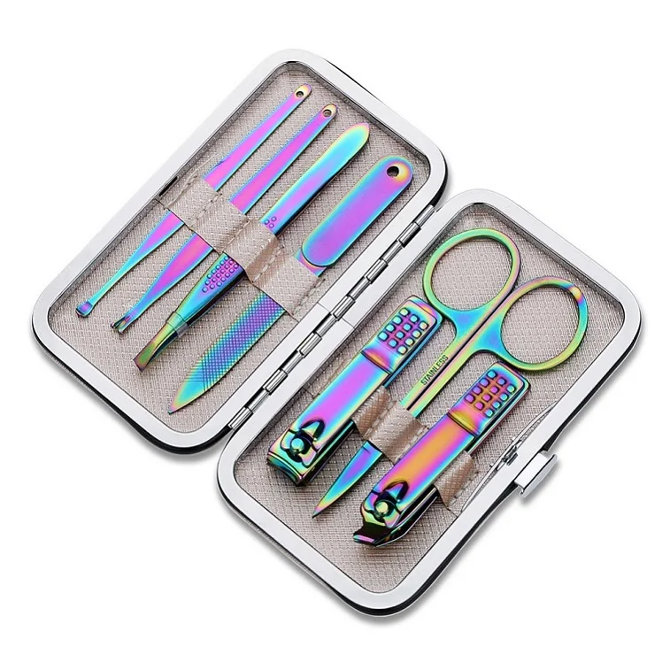 

Amazon Rainbow Titanium 10Pcs Nail Care Tools Set 10 pieces Manicure Pedicure Grooming Kit Beauty Nail Clippers Set For Girls