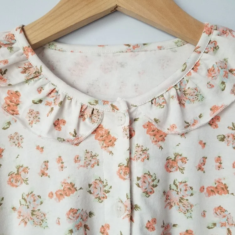 
High Quality Spring Kid Girls Sweet Floral 100% Cotton Long Sleeve Pajamas Set 