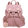 2019 Sweet Woolen Lattice Hasp String Large Capacity Pink Girls School Travel Preppy Backpack for Female Young Ladies Women
