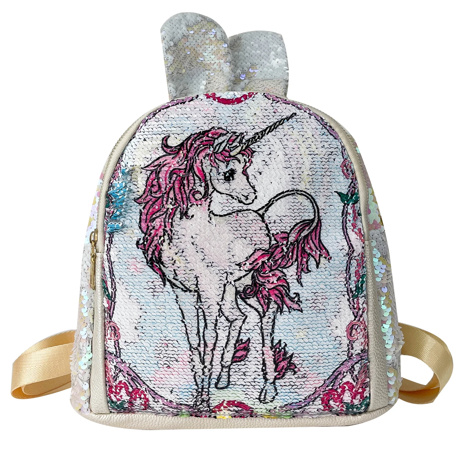 

Wholesale kindergarten kids cute small pu backpack children unicorn lovely cartoon character girls sequin school bag for gift