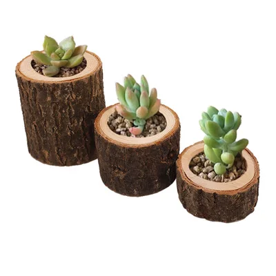 

P1200 3pcs/set Pillar Rustic Tree Wooden Candlestick Mini Candle Holder Outdoor Garden Succulents Flower pots, Brown