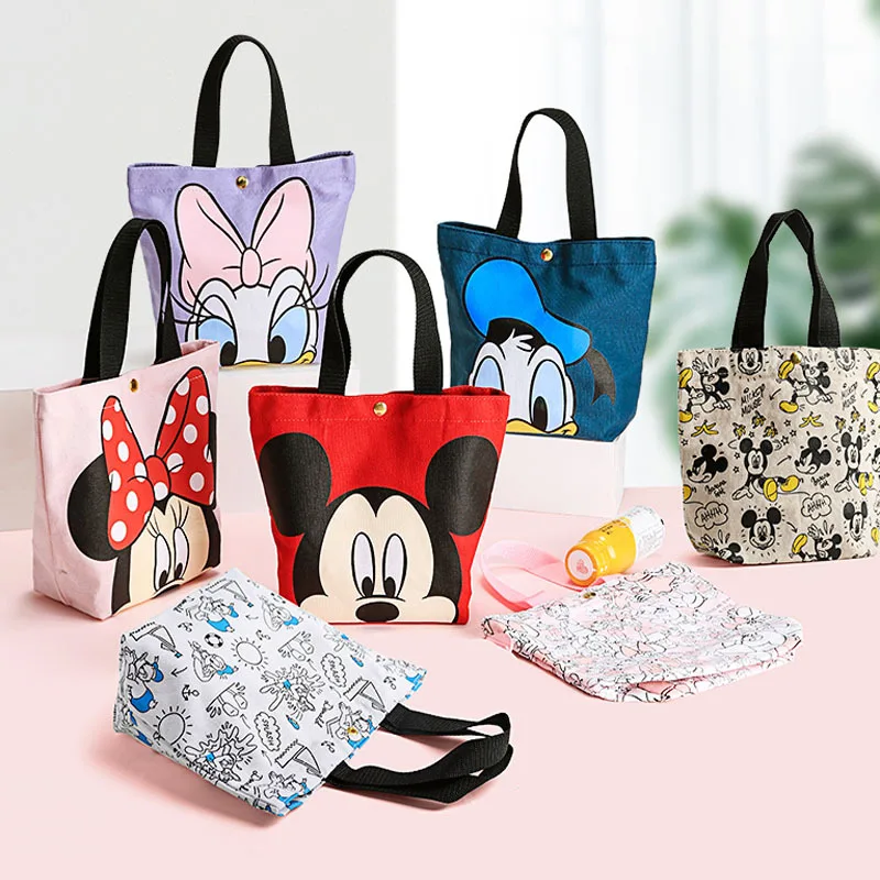 

Disney Mickey Mouse Donald Duck Bag Canvas Shoulder Bag Korean Women Kids Lunchbox Insulated Small Square Bag Food Cute Cartoon