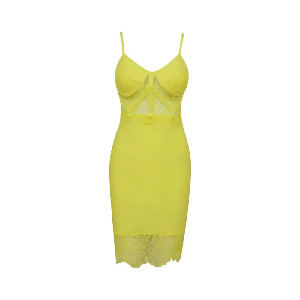 

2020 New Women Yellow Lace Bandage Sexy Tube Bodycon Dress, Customized color