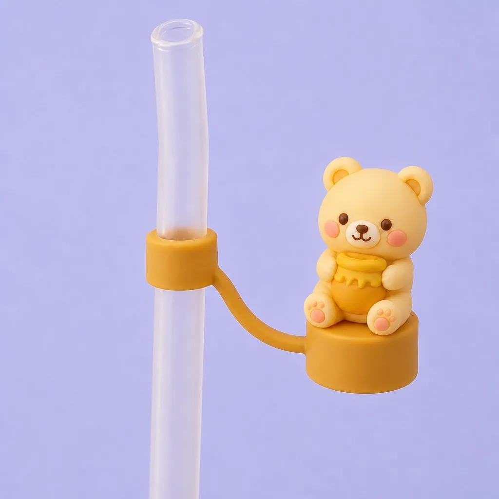 Honey Bear Straw Topper in Open Drinking State