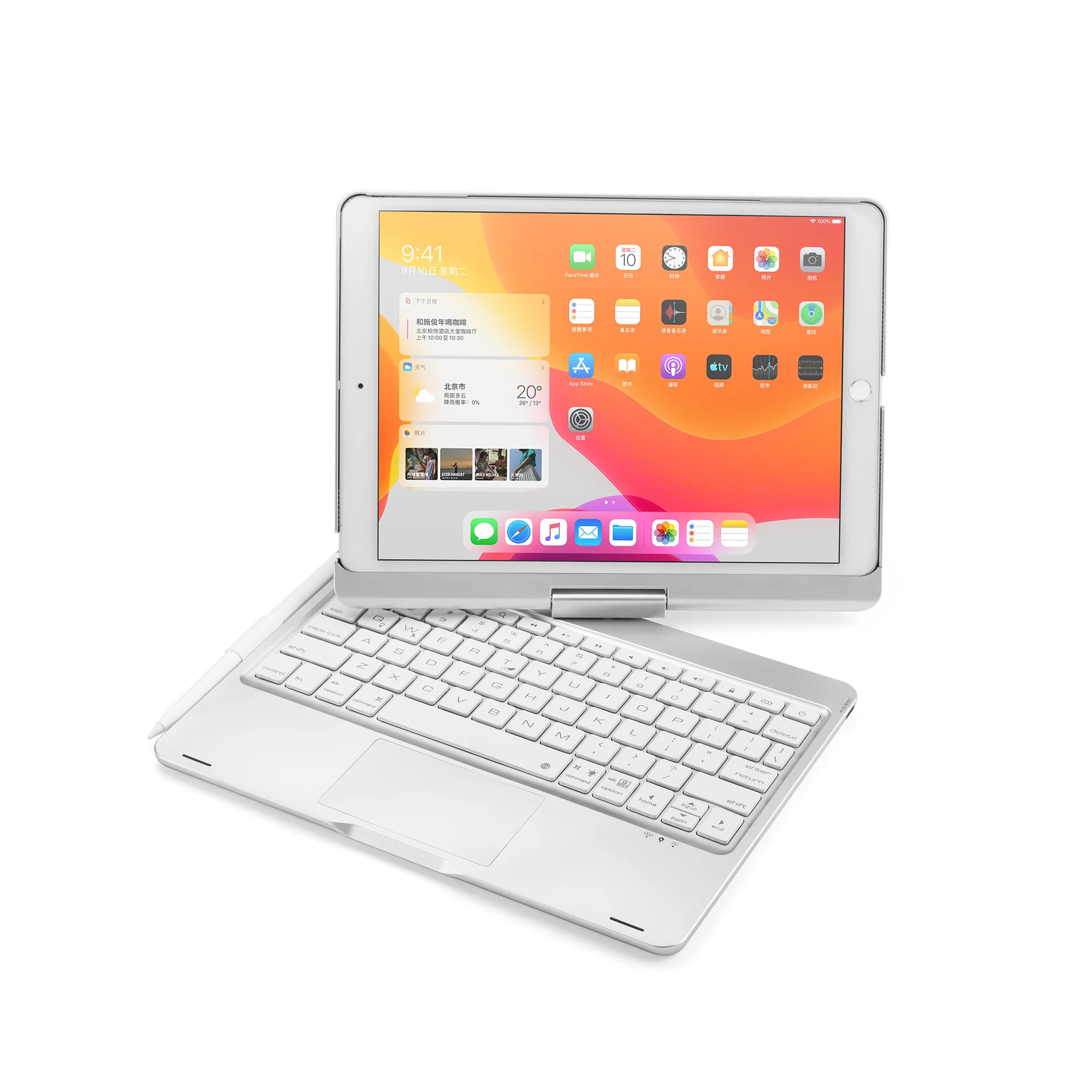

Touchpad Keyboard Case for iPad 10.2 10.5 inch 360 Screen Rotate Pencil Holder, Black/pink/white