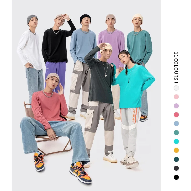 

New 2022 Spring Blank Plain Long Sleeve T Shirt Men Women 100% Cotton Plus Size Men's T-shirts Unisex, Customized color