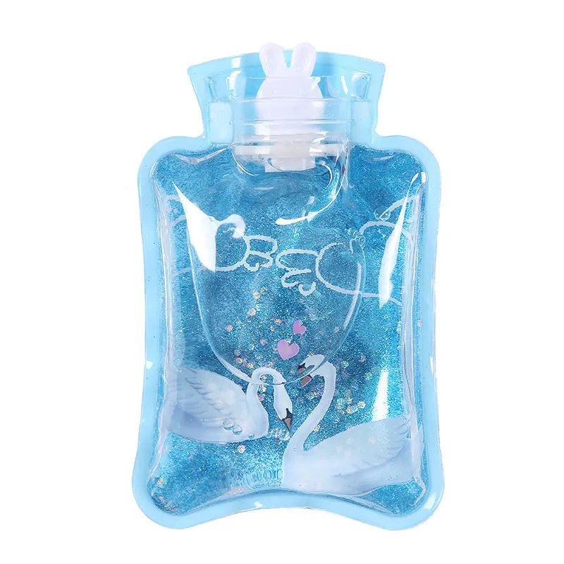 

2021 new design cartoon fashion cute small hot water bag 1 liter pvc quicksand 3d printed unicorn hot water bag for pain relief