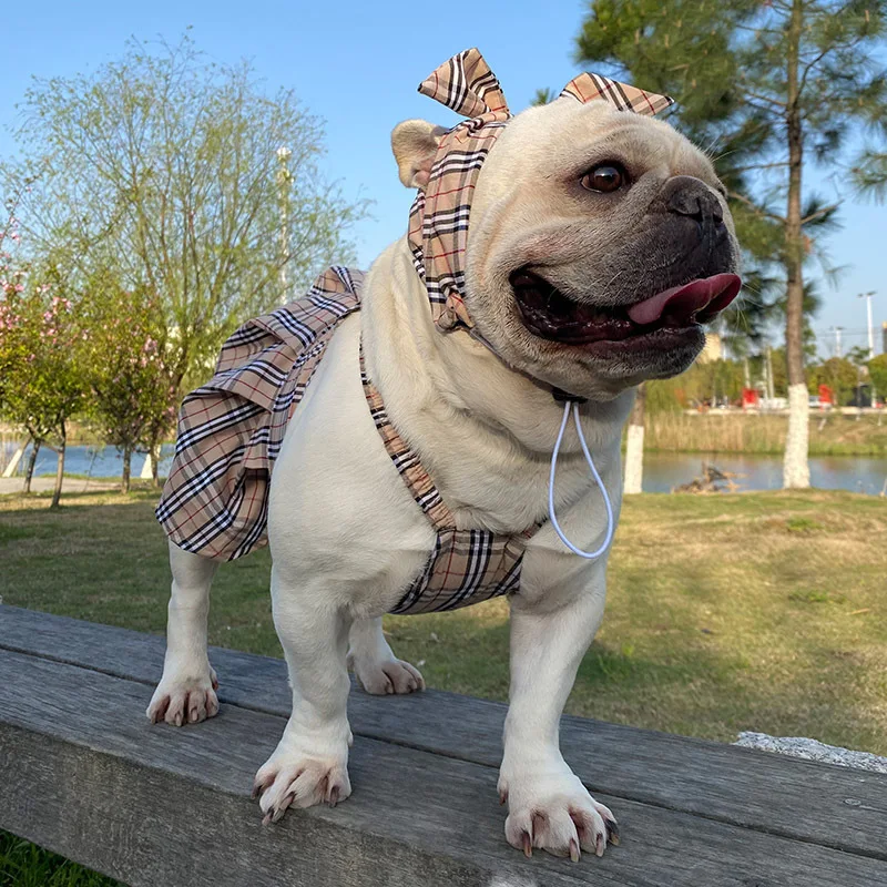 

Luxury summer thin plaid cute princess dress dog skirt with headwear, Details page