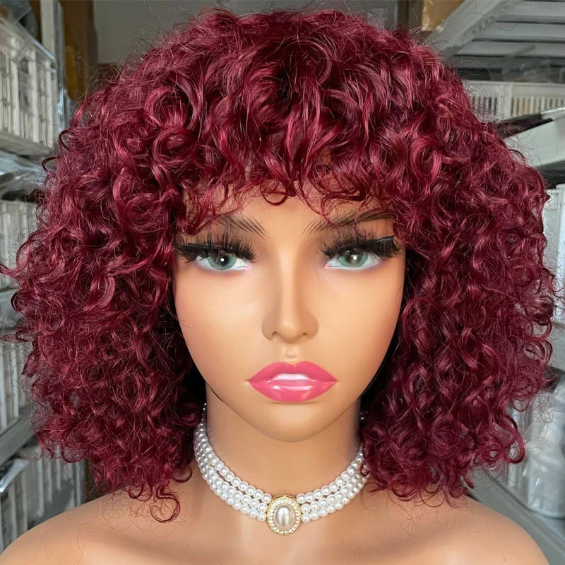 

Ms Mary Pixie Cut Curly Short Bob Human Hair Wigs with Bang, 12A Grade Super Double Drawn Raw Cambodian Hair Wig, 1b# 99j# 4 30 ombre color#