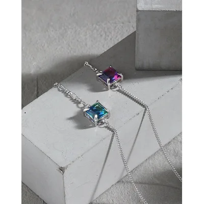 

Creative Style S925 Sterling Silver Mix Color Crystal Rhinestone Bracelet Real Silver Big Square CZ Charm Bracelet